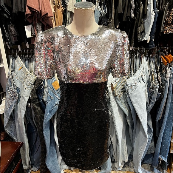 Vintage 80s 2 tone sequin keyhole Party Dress - Picture 1 of 4